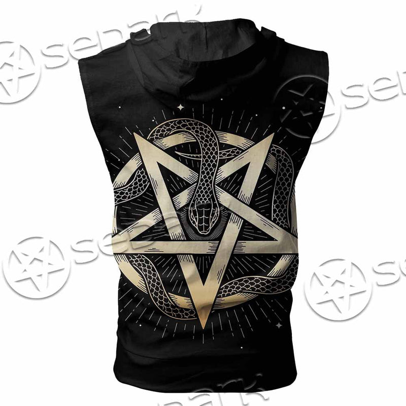 Gold Pentagram Symbol Wrapped By Snake SED-1137 Zip Sleeveless Hoodie