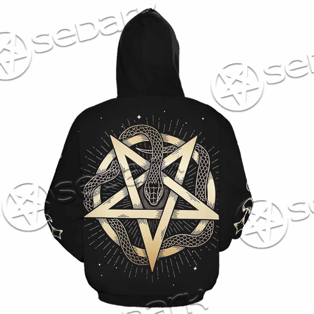 Gold Pentagram Symbol Wrapped By Snake SED-1137 Hoodie & Zip Hoodie