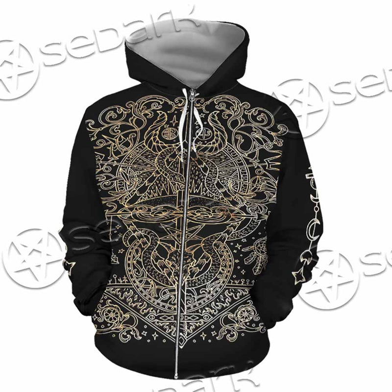 Gold Pentagram Symbol Wrapped By Snake SED-1137 Hoodie & Zip Hoodie