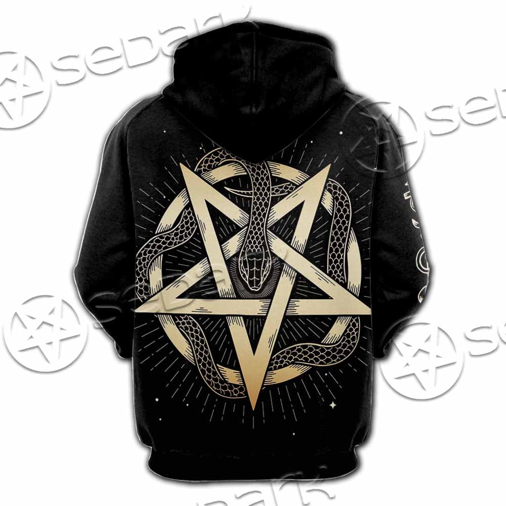 Gold Pentagram Symbol Wrapped By Snake SED-1137 Hoodie & Zip Hoodie Raglan