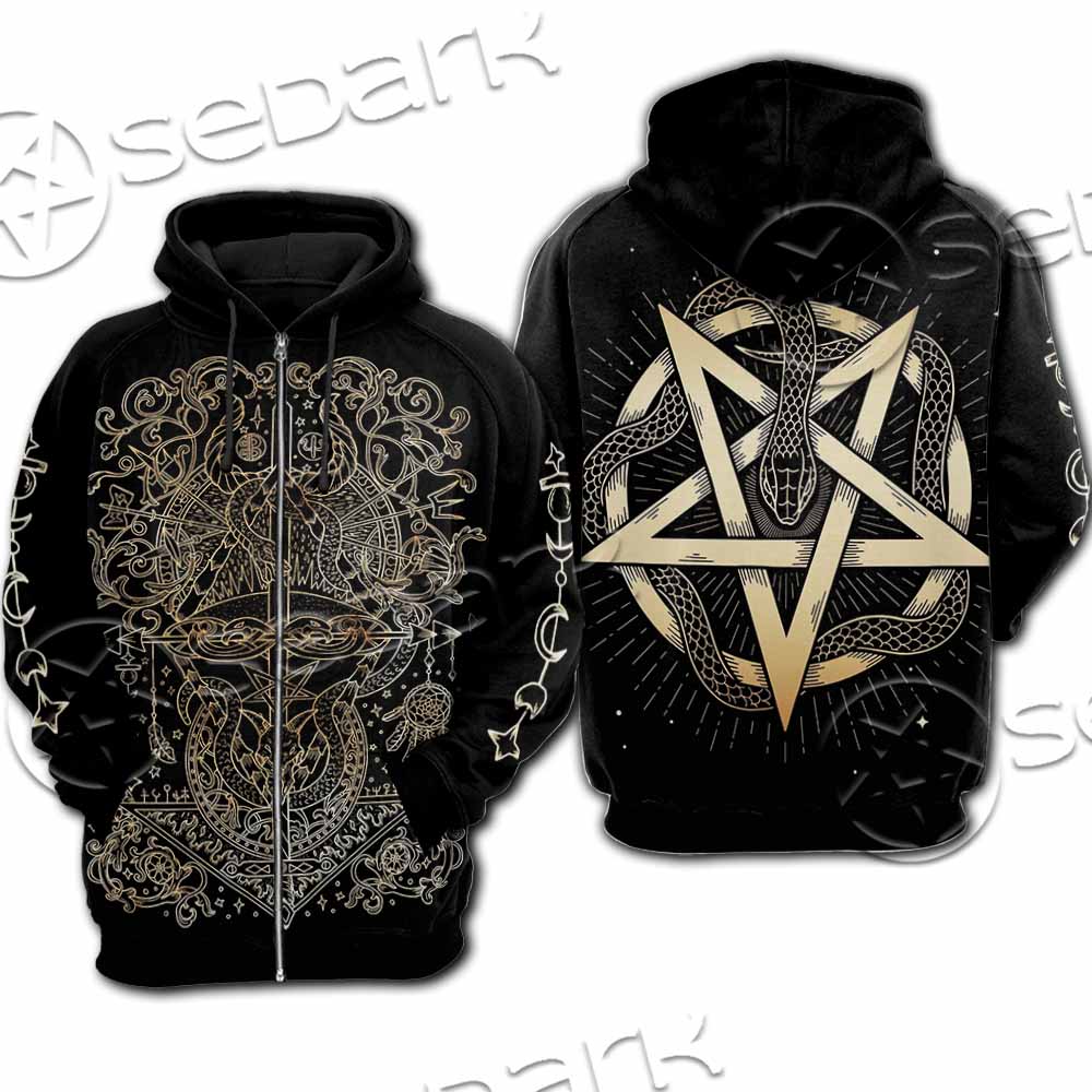 Gold Pentagram Symbol Wrapped By Snake SED-1137 Hoodie & Zip Hoodie Raglan