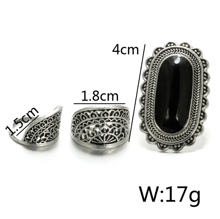 Stone Flower Rings Set