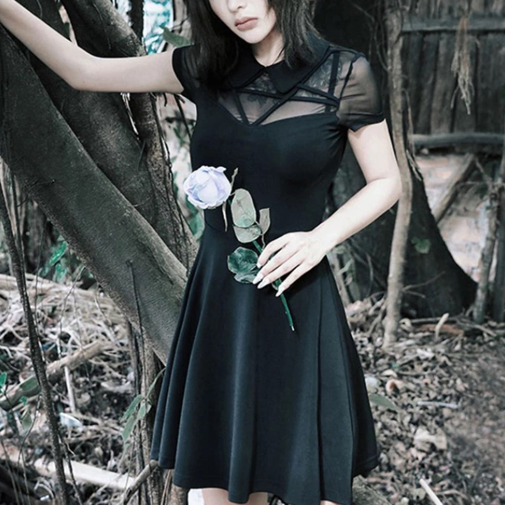 Gothic  Mesh A-line Pleated Dress
