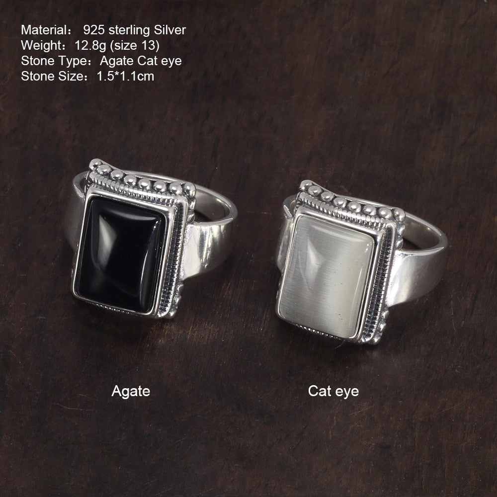 Solid 925 Sterling Silver Lucifer Rings with Black Onyx Natural Stone Handmade Statement Ring A3256803465372180