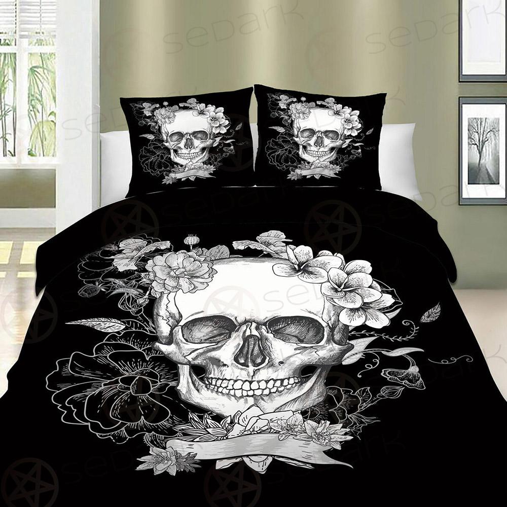 Skull Black Quilt Duvet Doona Bed set