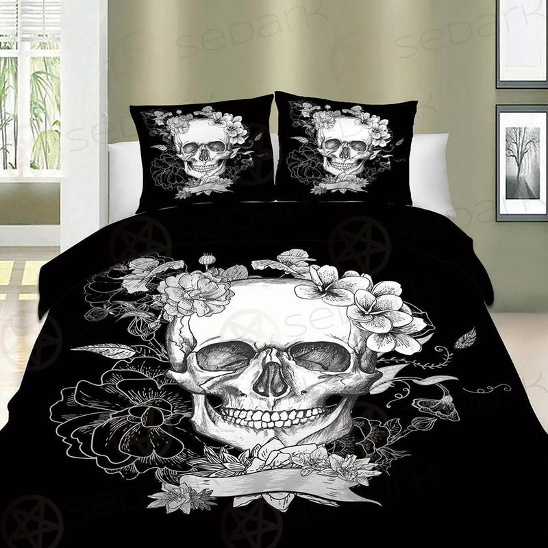Skull Black Quilt Duvet Doona Bed set