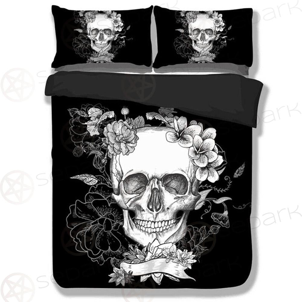 Skull Black Quilt Duvet Doona Bed set