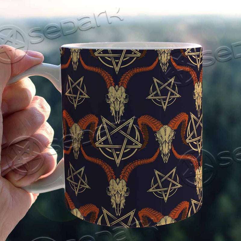 Goat Ram Skulls Pentagram Crescent Moon Mug TET-9999