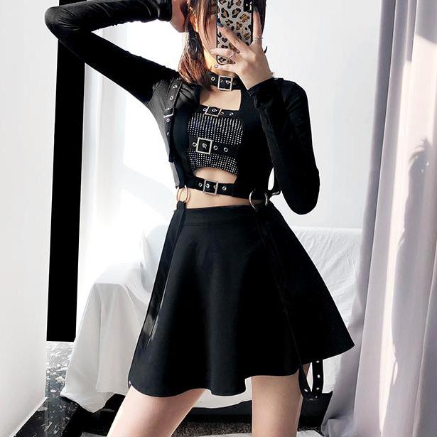 Gothic Suspender Straps High Waist Skirt