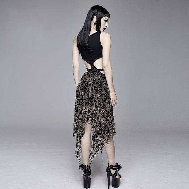 Gothic Black Dress Sexy Revealing Waist