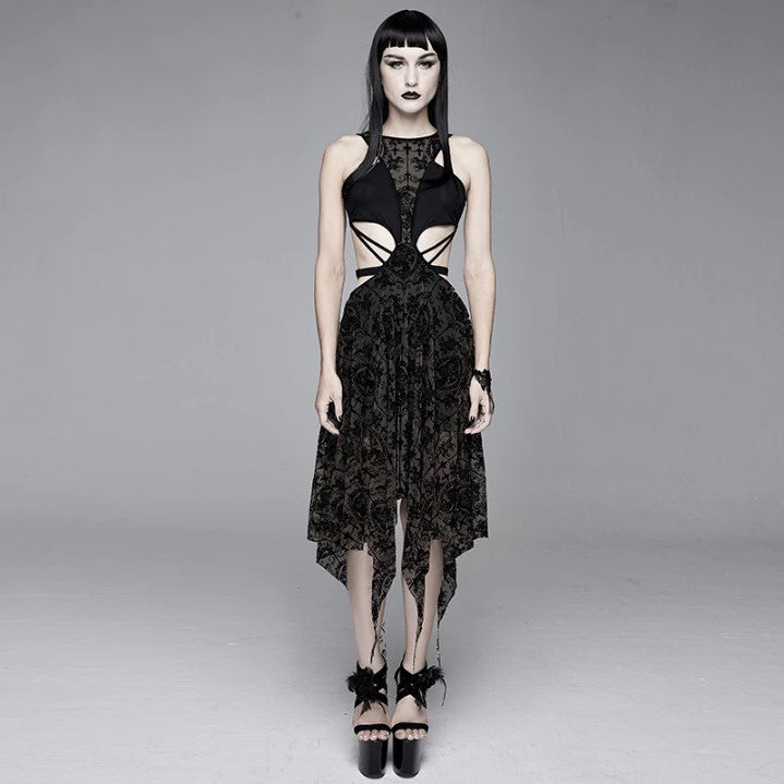 Gothic Black Dress Sexy Revealing Waist