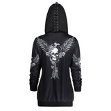 Gothic Skull Wing Print Black Hoodie