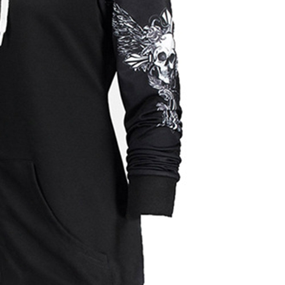 Gothic Skull Wing Print Black Hoodie