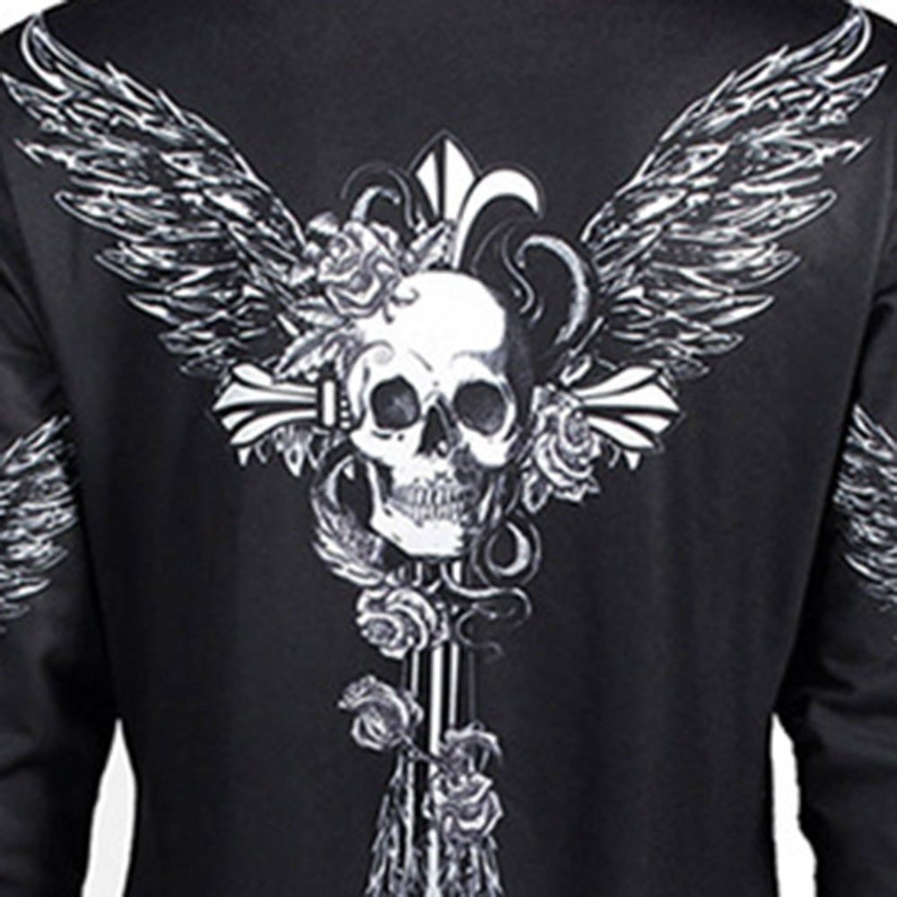 Gothic Skull Wing Print Black Hoodie