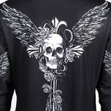 Gothic Skull Wing Print Black Hoodie
