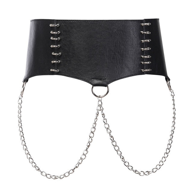 Leather Belt Metal Chain