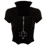 Gothic Punk Black Plain Zipper Top Tee