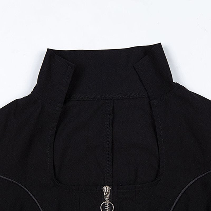 Gothic Punk Black Plain Zipper Top Tee