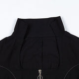 Gothic Punk Black Plain Zipper Top Tee