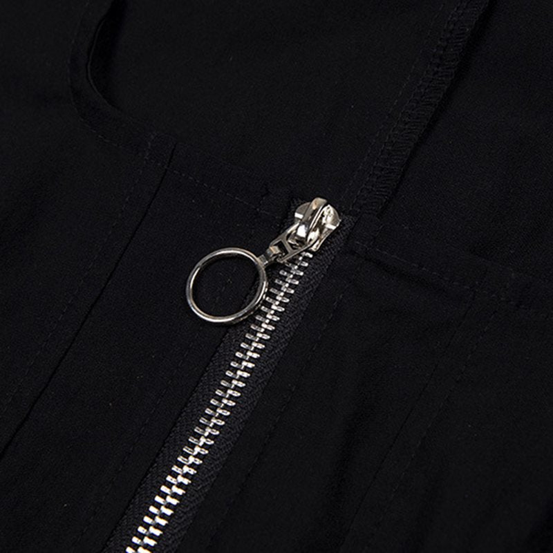 Gothic Punk Black Plain Zipper Top Tee