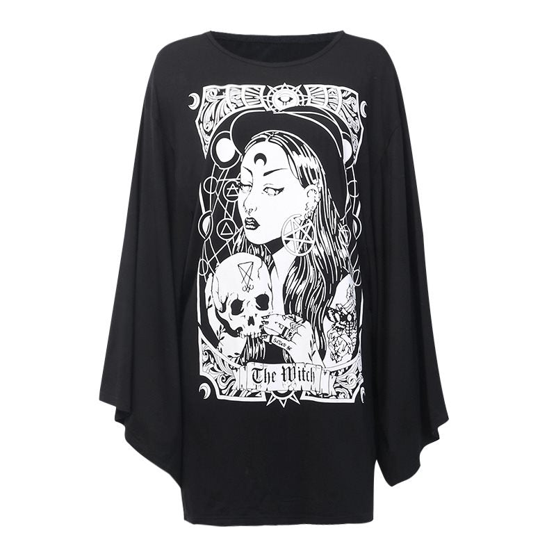 Gothic Cartoon Print Long T-Shirts