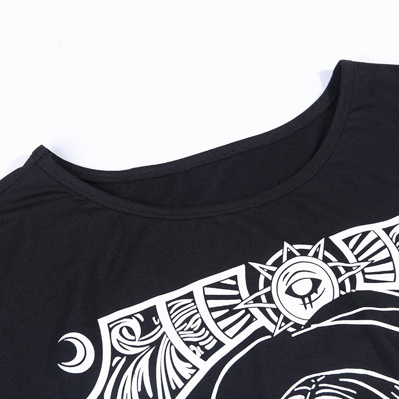 Gothic Cartoon Print Long T-Shirts
