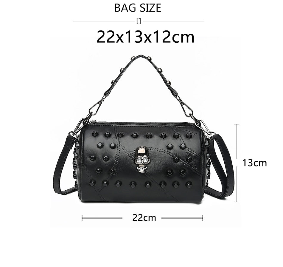 Gothic Punk Black Leather Shoulder Bag