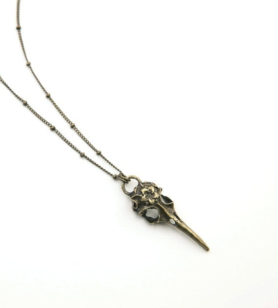 Skull Raven Pendant Necklace