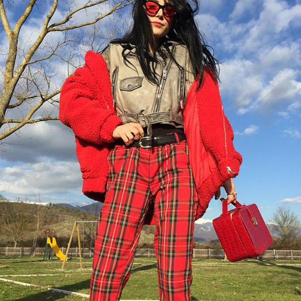 Vintage Plaid Slim High Waist Classic Pants
