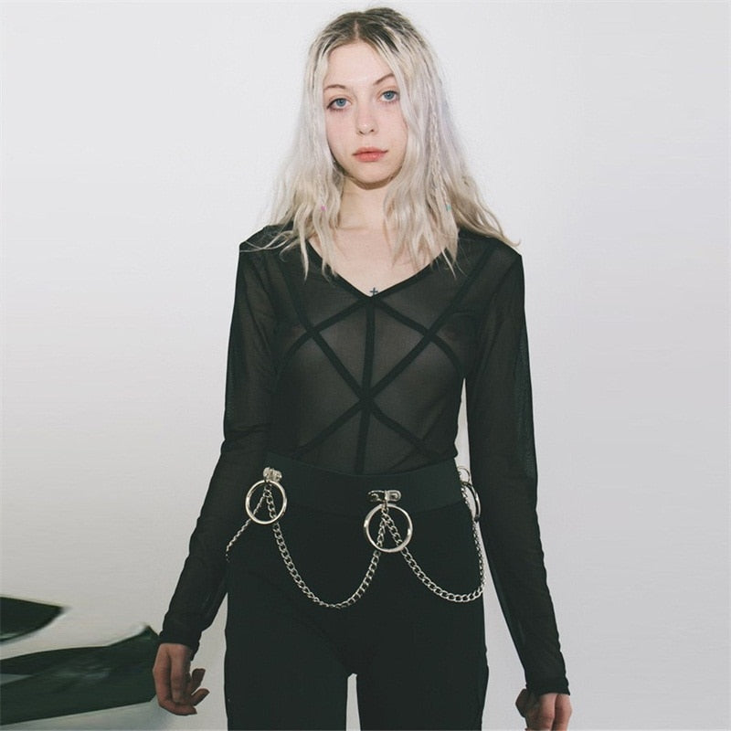 Gothic Black PU Belts Chain
