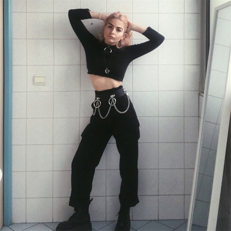 Gothic Black PU Belts Chain
