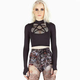 Gothic Pentagram Mesh Long Sleeve T-shrits