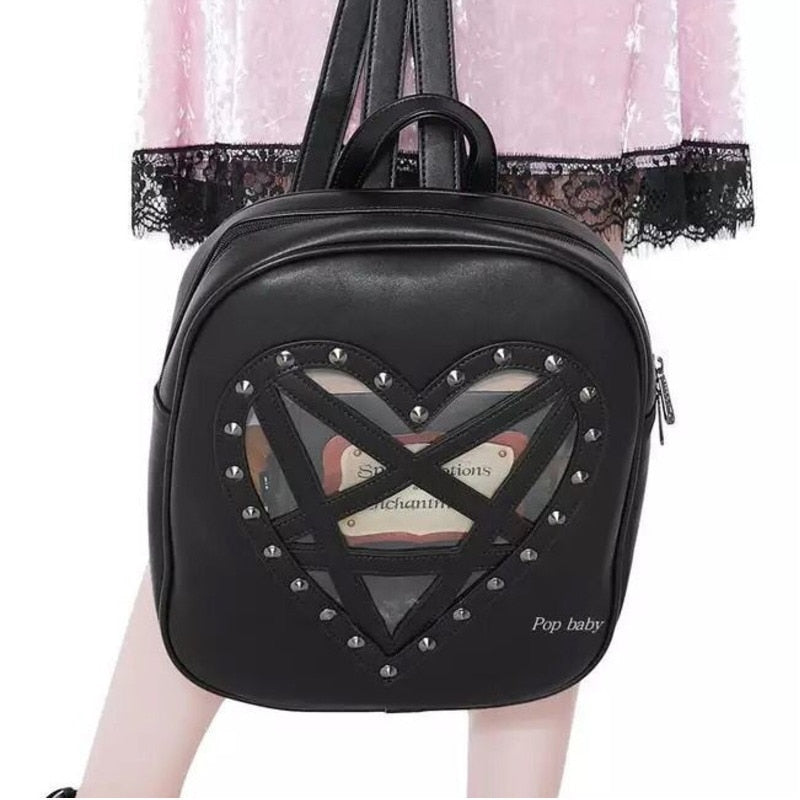 Gothic Heart Shaped Punk Pentagram Backpack