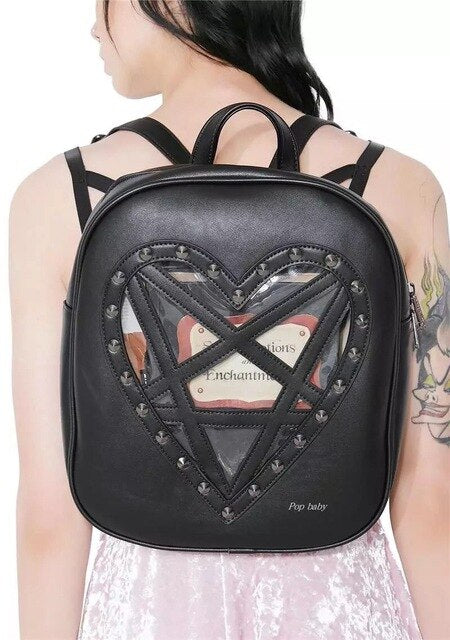 Gothic Heart Shaped Punk Pentagram Backpack