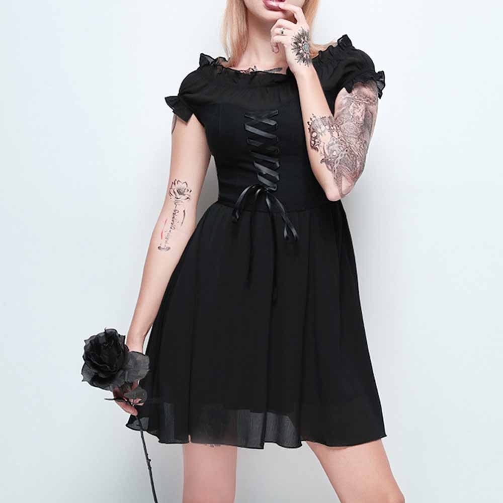 Gothic Black Off Shoulder Sexy Mini Dress