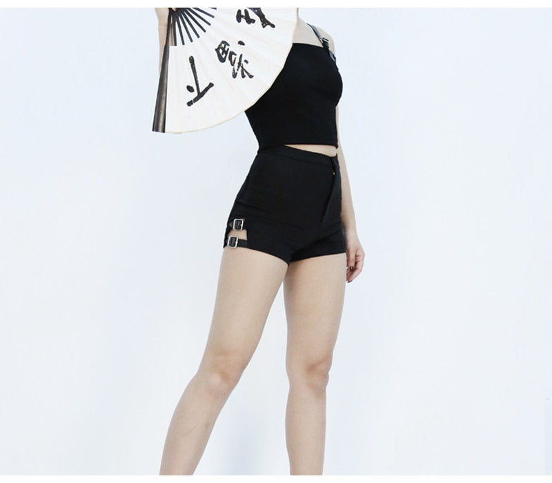 Punk High Waist Hollow Black Short