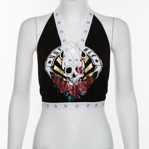 Gothic Black Hollow Tank Tops