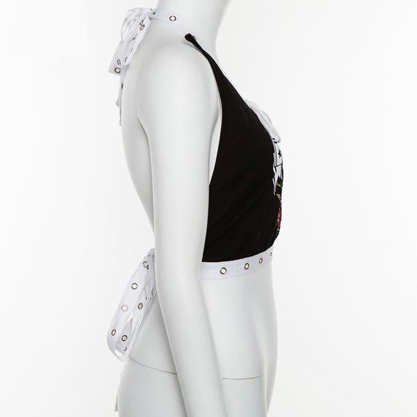 Gothic Black Hollow Tank Tops