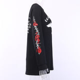 Gothic Rose Skull Printed Black Pullover Hoodie