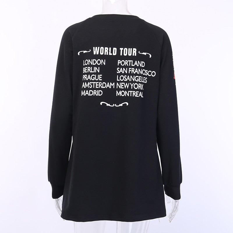 Gothic Rose Skull Printed Black Pullover Hoodie