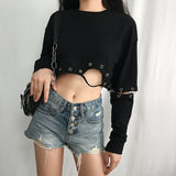 Gothic Detachable Sleeve Metal Iron Ring Stitching Hollow Top