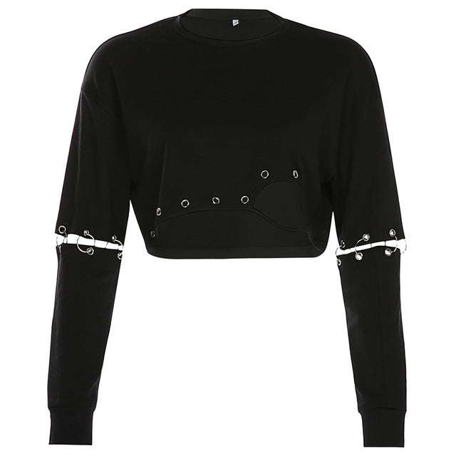 Gothic Detachable Sleeve Metal Iron Ring Stitching Hollow Top