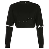 Gothic Detachable Sleeve Metal Iron Ring Stitching Hollow Top