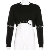 Gothic Detachable Sleeve Metal Iron Ring Stitching Hollow Top