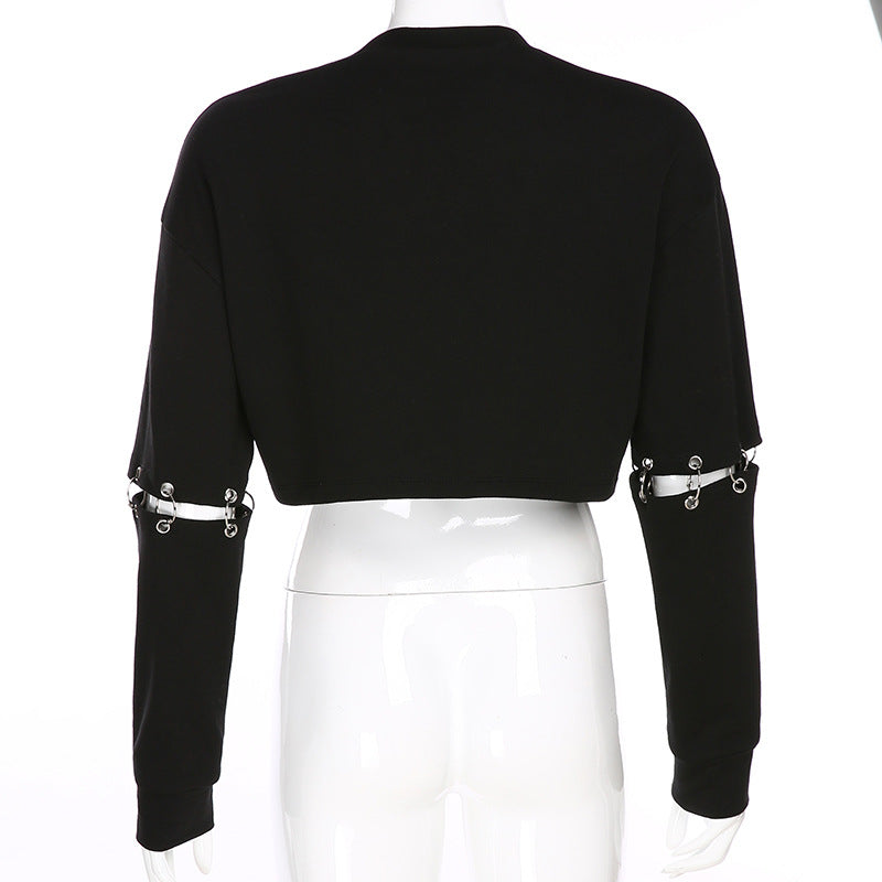 Gothic Detachable Sleeve Metal Iron Ring Stitching Hollow Top