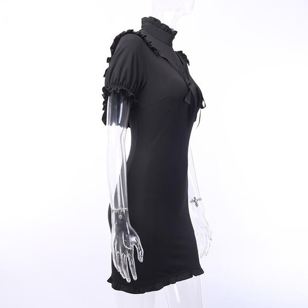 Gothic Ruffle Bandage Black Dress