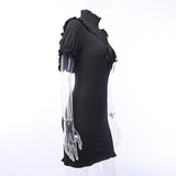 Gothic Ruffle Bandage Black Dress