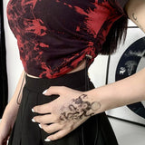 Gothic Red Sexy Crop Top Hollow Out Chain