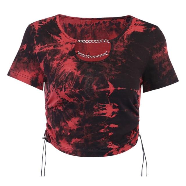 Gothic Red Sexy Crop Top Hollow Out Chain
