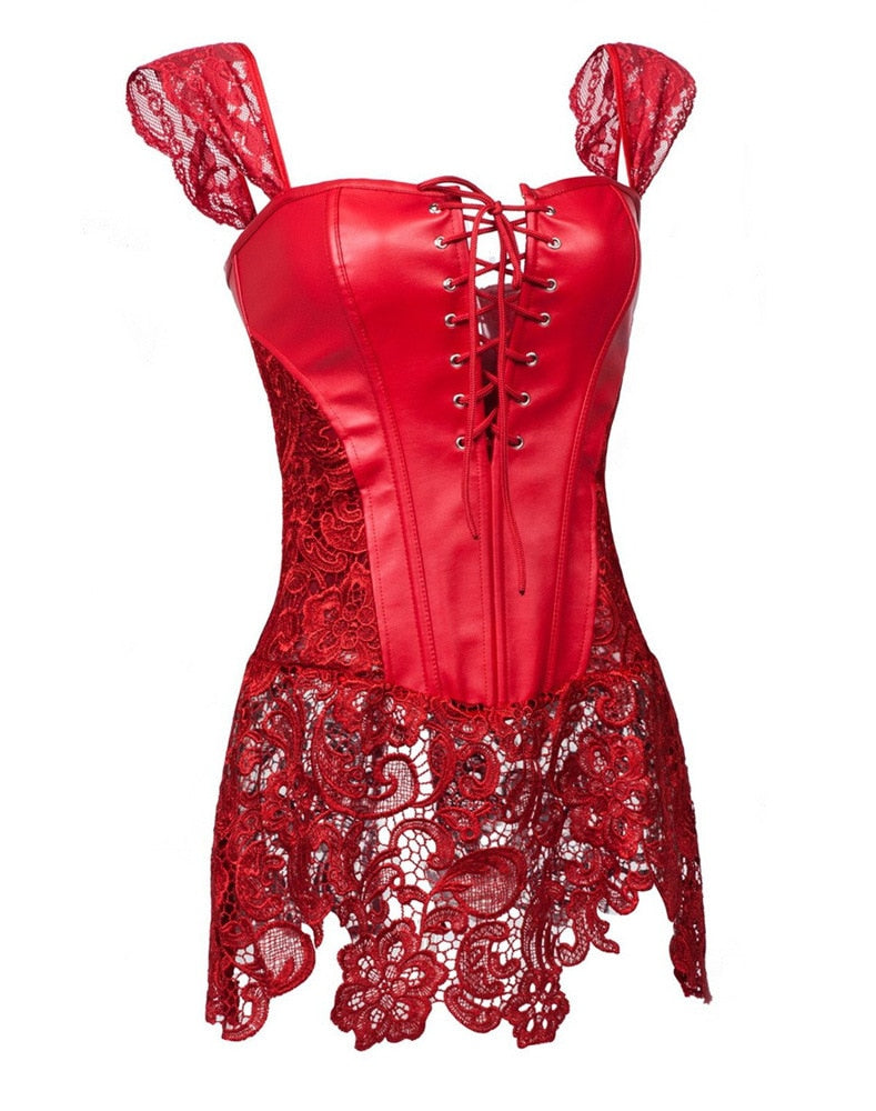 S-6XL Plus Size Leather & Lace Corset